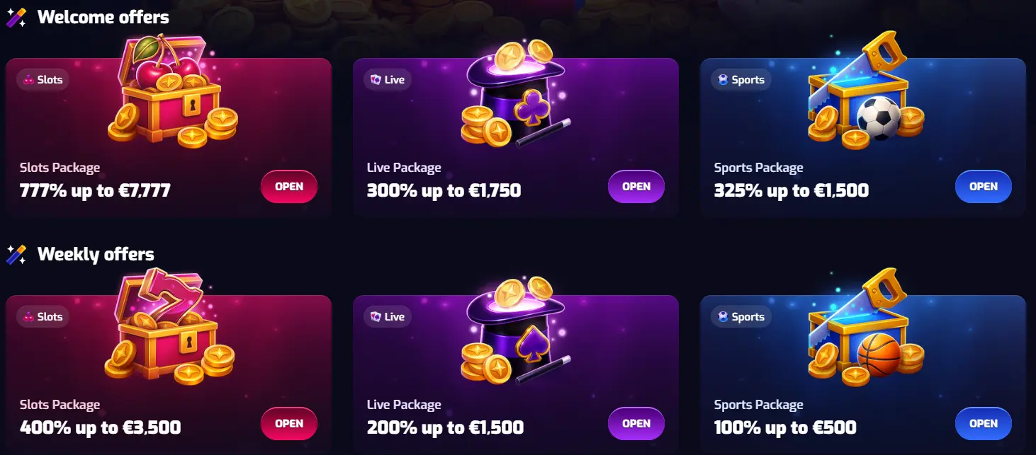 Trixino Casino — welkomst- en wekelijkse pakketten voor slots, live casino en sport